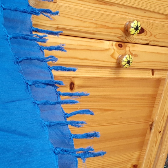 Blue Vibrant Oversized Plus Size Fringe Hem Vacation Beach Resort Swim coverup - Picture 5 of 6